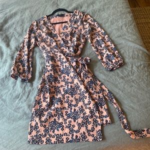 J crew pink and blue floral 365 crepe wrap dress. Size 6